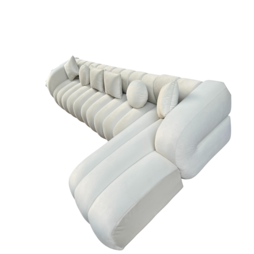 Luxury L-Shape Fabric Sofa Set – White