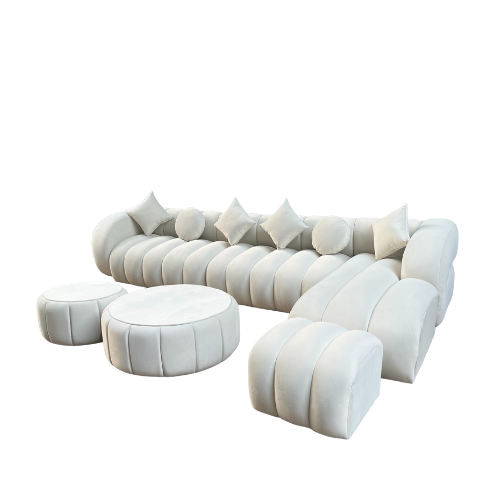 Luxury L-Shape Fabric Sofa Set – White