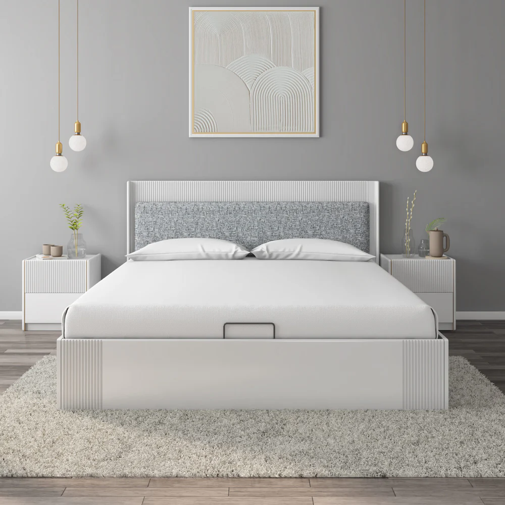 Nix Wooden King Bed with Hydraulic Storage- Beige
