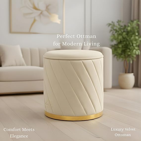 Luxury Round Velvet Ottoman Stool with Gold Base