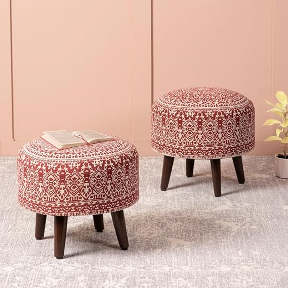 nestroots Set of 2 Wooden Ottoman Stools for Living Room