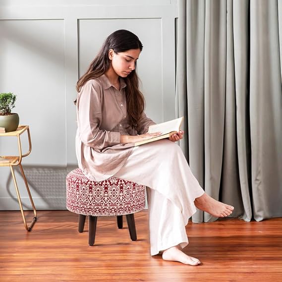 nestroots Set of 2 Wooden Ottoman Stools for Living Room